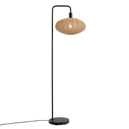 QAZQA Japandi vloerlamp zwart met stoffen bruine kap - Bida afbeelding
