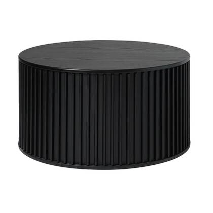 Olivine Redmer Ronde Houten Salontafel met Opbergruimte - Zwart