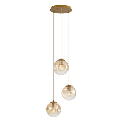QAZQA Art deco hanglamp messing met amber glas 3-lichts - Douglass afbeelding