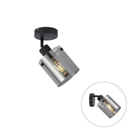 QAZQA Design wandspot zwart met smoke glas - Domo afbeelding