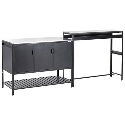 Beliani - MAENZA - Buitenkeukenkast set met tafel - Zwart - Staal