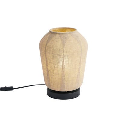 QAZQA Japandi tafellamp zwart met beige linnen kap 21.5cm - Nami afbeelding