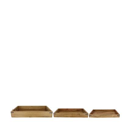 DKNC - Dienblad mahonie hout - 57x37x9cm - Set van 3 - Natuurlijk
