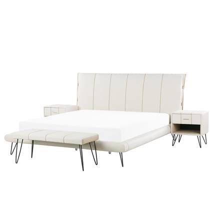 Beliani - BETIN - Slaapkamerset - Crème - 180 x 200 cm - Kunstleer Beige