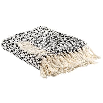 Beliani - CHYAMA - Plaid - Zwart|Beige - 125 x 150 cm - Katoen