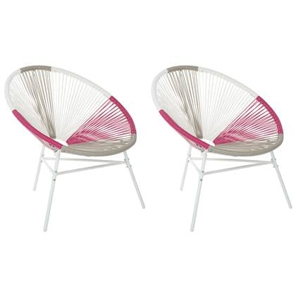 Beliani - ACAPULCO - Tuinstoel set van 2 - Wit|Beige|Roze - PE rotan