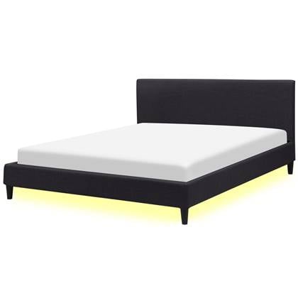 Beliani-FITOU -Tweepersoonsbed LED-Zwart-160 x 200 cm-Polyester