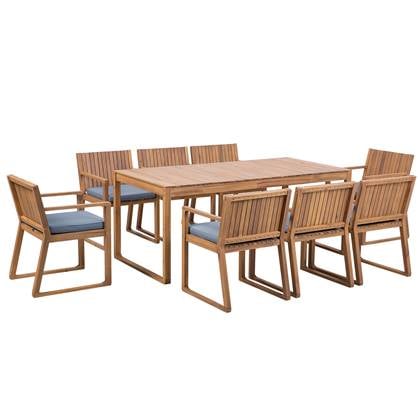 Beliani-SASSARI -Tuinset voor 8-Lichte houtkleur|Blauw-Acaciahout Bruin