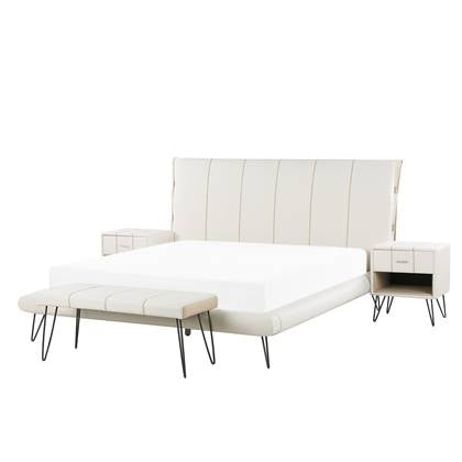Beliani - BETIN - Slaapkamerset - Crème - 160 x 200 cm - Kunstleer