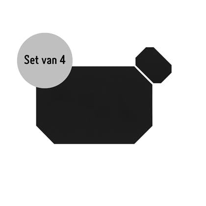 Krumble Placemat achthoekig + onderzetter PU Leder Zwart Set van 4