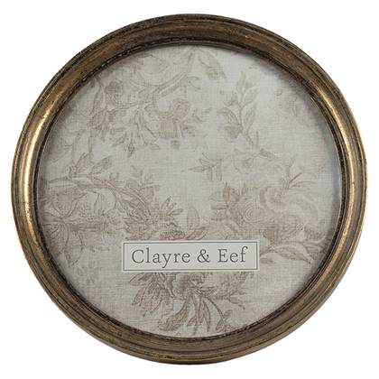 Clayre & Eef Fotolijst Ø 27*3 Cm-Ø 22 Cm Goudkleurig Kunststof Rond Fotokader Wissellijst Foto Frame