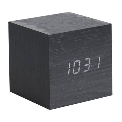 Karlsson Cube Alarmklok Vineer Wit LED 8 x 8 cm Zwart