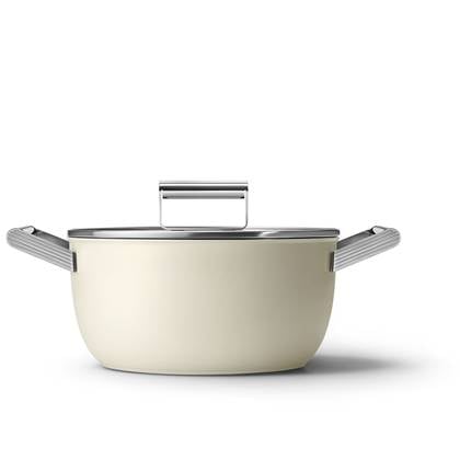 SMEG kookpan 24cm - Anti aanbak - Met deksel - Crème mat