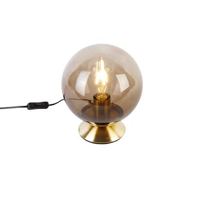QAZQA Art deco tafellamp messing met smoke glas - Pallon Goud