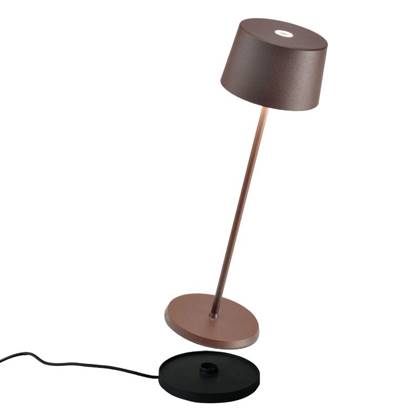 Zafferano Olivia Pro Tafellamp - Oplaadbare Buitenlamp Roest Bruin - Spatwaterdicht (IP65) - Bureaulamp Snoerloos - Dimbare LED Lamp - Draadloos Oplaadstation - Terraslamp - USB Op