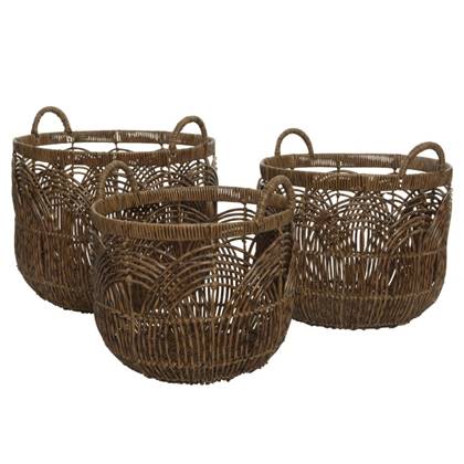 Kaemingk Mand (set Van 3) Lea - Bruin - Rotan - 40x33x40cm (BxHxD)