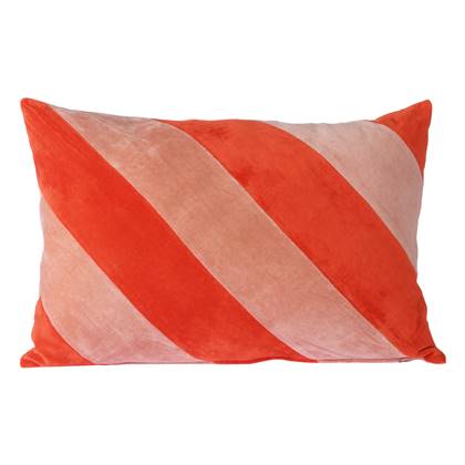 kussen striped velvet red pink 40 x 60