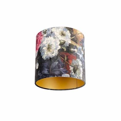 QAZQA Velours lampenkap bloemen dessin 25|25|25 gouden binnenkant Multicolor