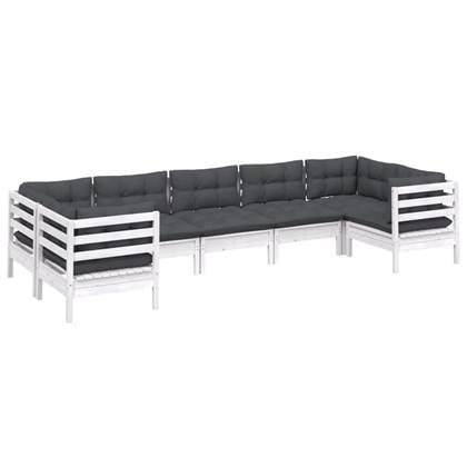 vidaXL 7-delige Loungeset met kussens grenenhout wit