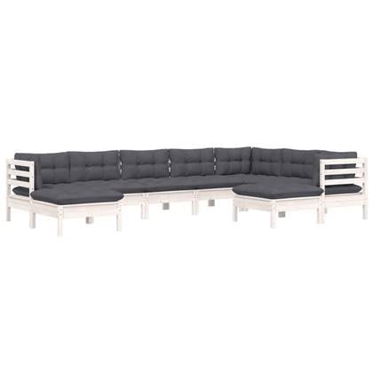 vidaXL 9-delige Loungeset met kussens massief grenenhout wit