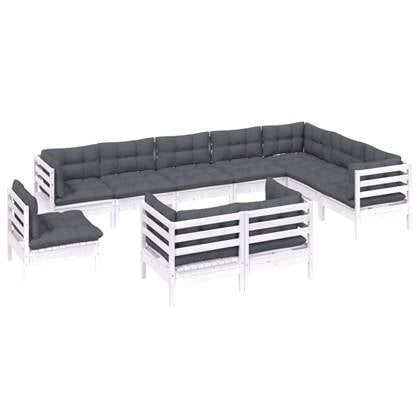 vidaXL 10-delige Loungeset met kussens massief grenenhout wit