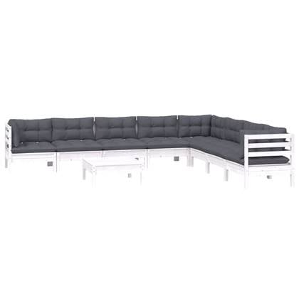 vidaXL 9-delige Loungeset met kussens massief grenenhout wit