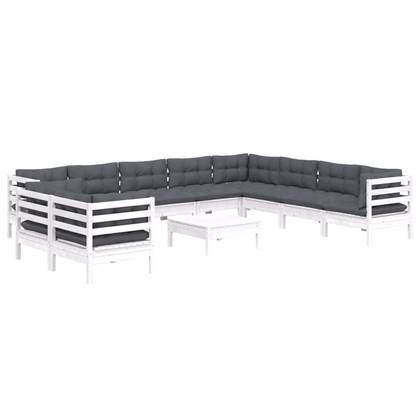 vidaXL 11-delige Loungeset met kussens massief grenenhout wit