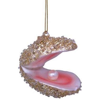 Ornament glass champagne glitter oyster H7cm