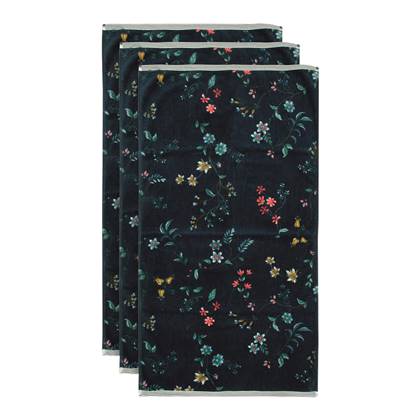 Pip Studio Les Fleurs Handdoek 55 x 100 cm - Set van 3 - Donkerblauw
