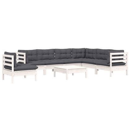 vidaXL 8-delige Loungeset met kussens massief grenenhout wit