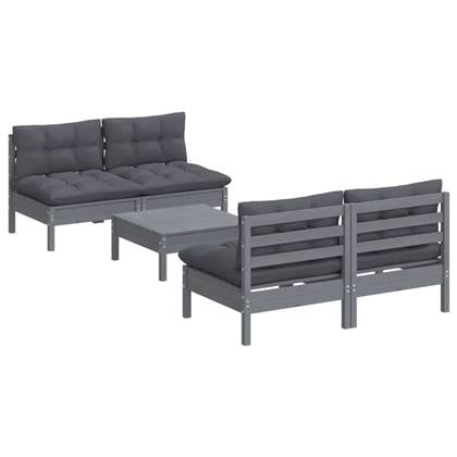 vidaXL 5-delige Loungeset met antracietkleurige kussens grenenhout