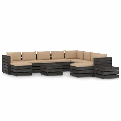 vidaXL 12-delige Loungeset met kussens grijs geïmpregneerd hout