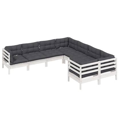 vidaXL 8-delige Loungeset met kussens massief grenenhout wit