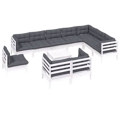 vidaXL 11-delige Loungeset met kussens massief grenenhout wit