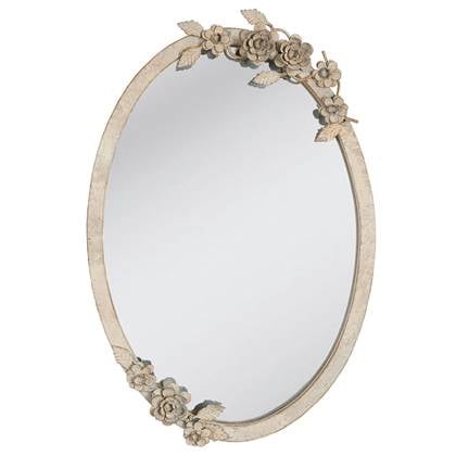 Clayre & Eef Spiegel  35x51 cm Beige Glas Rond Bloemen Grote Spiegel