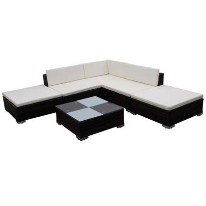 vidaXL 6-delige Loungeset met kussens poly rattan bruin