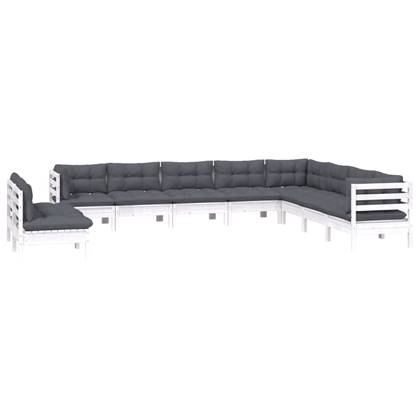 vidaXL 10-delige Loungeset met kussens massief grenenhout wit