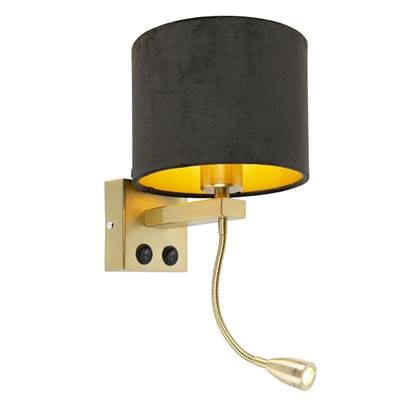 QAZQA Moderne wandlamp messing met kap zwart velours - Brescia
