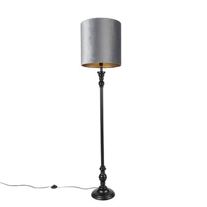 QAZQA Klassieke vloerlamp zwart met kap grijs 40 cm - Classico