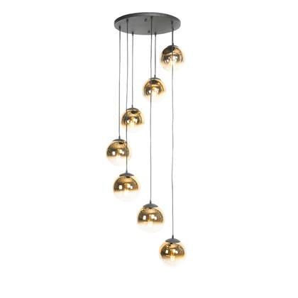 QAZQA Art deco hanglamp zwart met goud glas 7-lichts - pallon
