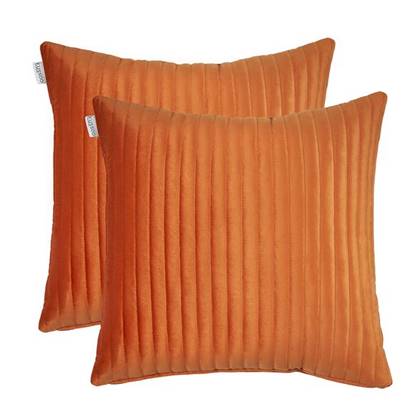 Kussen Fluweel streep oranje 50x50 cm set van 2 sierkussens