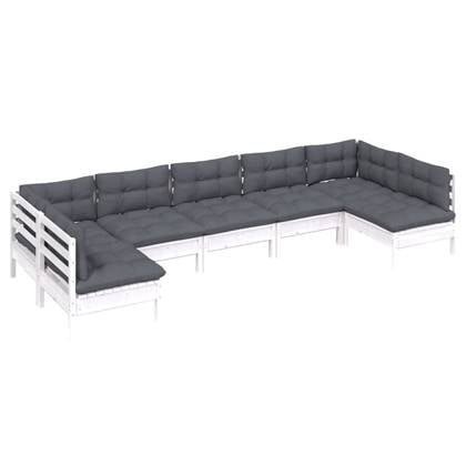 vidaXL 7-delige Loungeset met kussens massief grenenhout wit