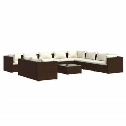 vidaXL 11-delige Loungeset met kussens poly rattan bruin