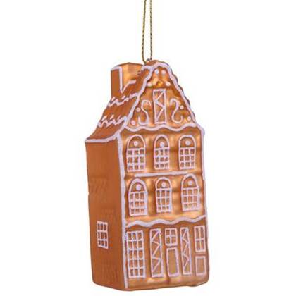 Ornament glass gingerbread canal house H9cm