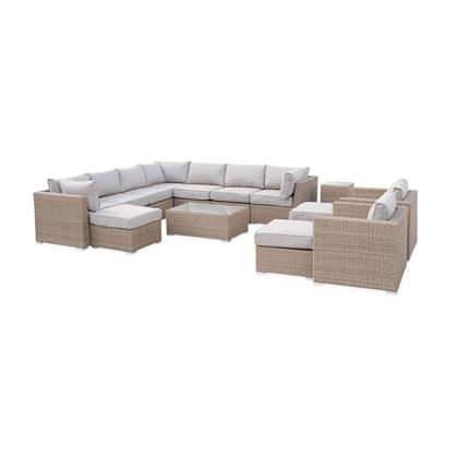 sweeek - Loungeset 14 plaatsen, rond wicker