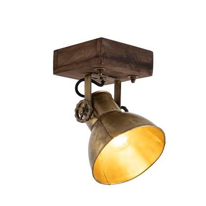 QAZQA Industriële plafondspot met hout 18 cm - Mangoes Brons