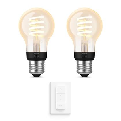 Philips Hue Uibreidingspakket – White Ambiance – Filament Standaard – E27 – 2 lampen – Dimmer switch