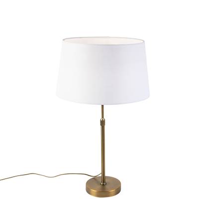 QAZQA Bronze tafellamp met linnen kap 35cm - Parte Wit