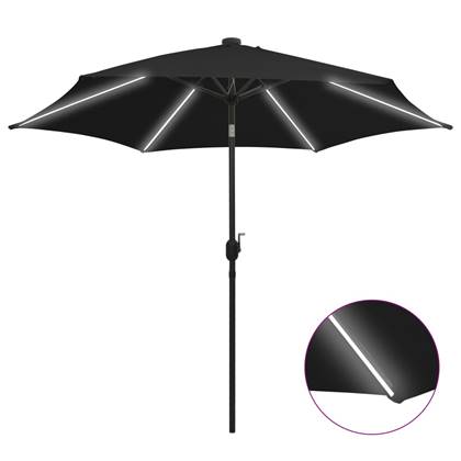 VidaXL Parasol met LED-verlichting en aluminium paal 300 cm zwart