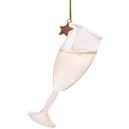 Glazen kerst decoratie champagne glas H11cm